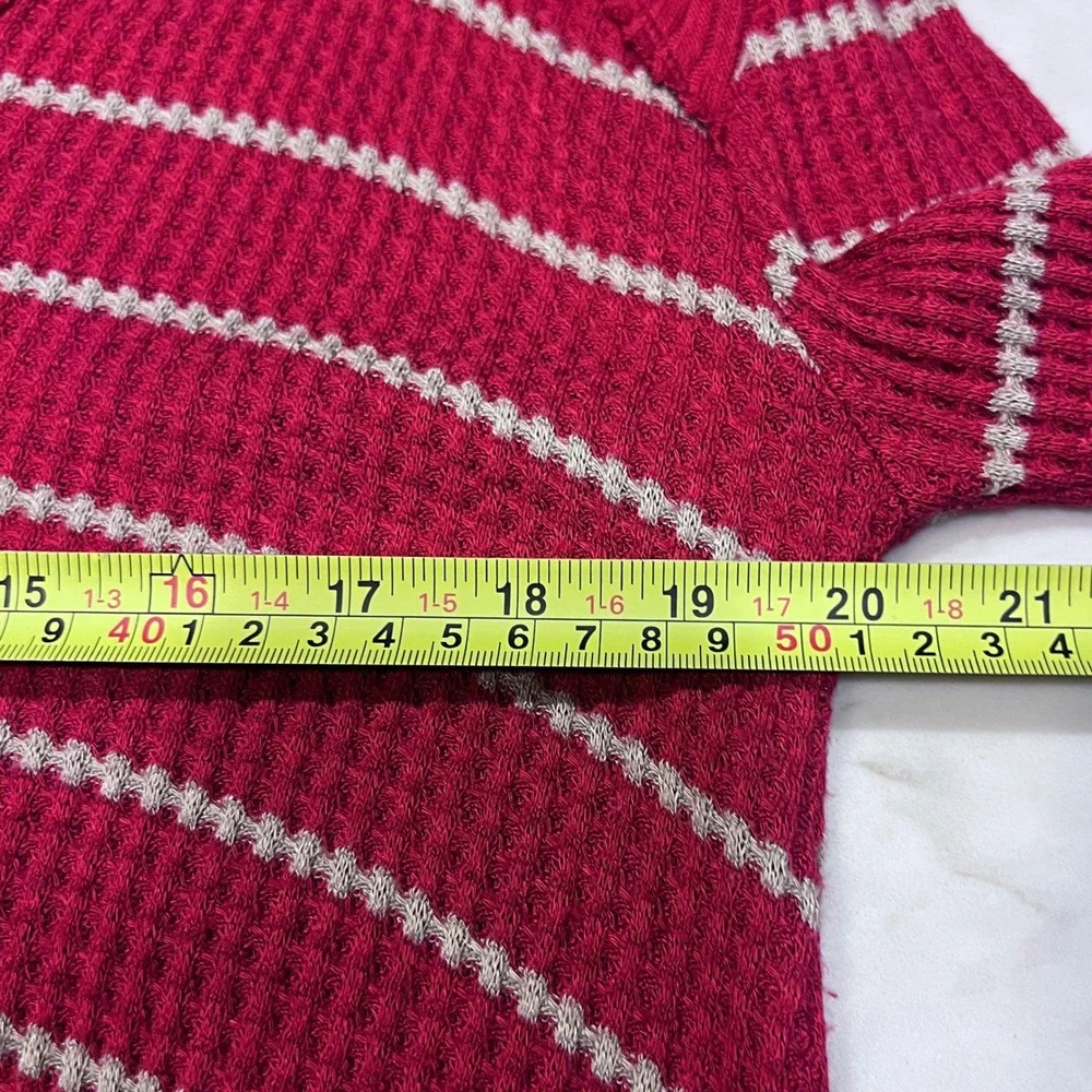 Free People Crimson‎ Striped Thermal Long Sleeve V Neck Casual Top Size Small